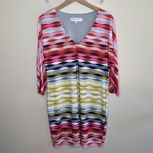 Trina Turk | Colorful Wavy Stripe 3/4 Sleeve Sheath Dress Size 8